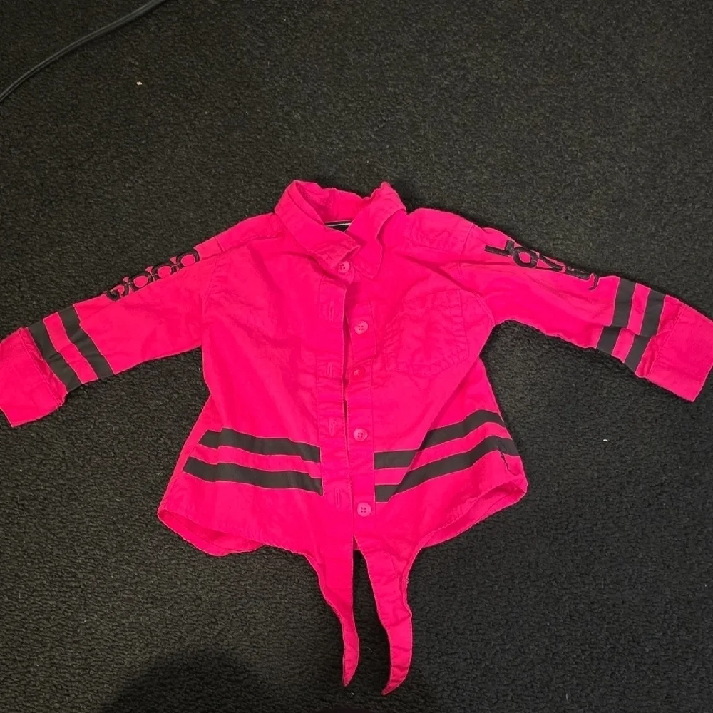 COOGI Pink Button-Up Jacket with Black Stripes